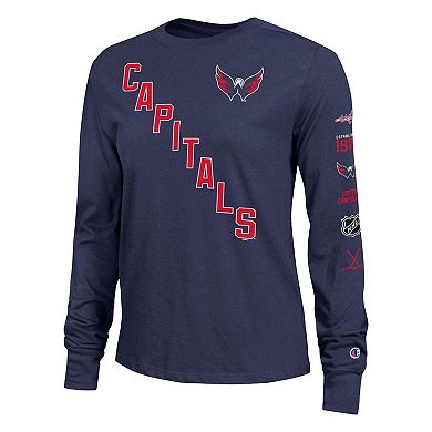 Women's Champion Navy Washington Capitals 2-Hit Long Sleeve T-Shirt