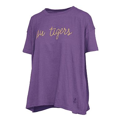 Women's Pressbox Heather Purple LSU Tigers Swirl Script Twisted Team Color Stitched Oversized T-Shirt
