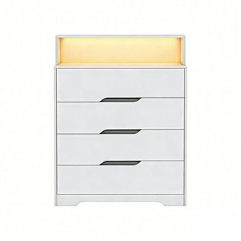 wanan Glossy White Dresser with LED Light, 47.2" Modern Dresser and Chests of Drawers