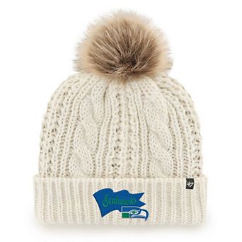 Women's '47 White Seattle Seahawks Wave Banner Miko Cuffed Knit Hat with Pom