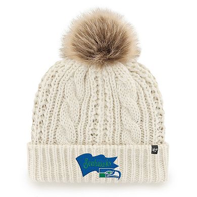 Women's '47 White Seattle Seahawks Wave Banner Miko Cuffed Knit Hat with Pom
