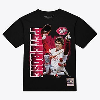 Men's Mitchell & Ness Pete Rose Black Cincinnati Reds Legendary Collage Player T-Shirt