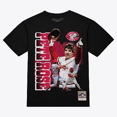 Men's Mitchell & Ness Pete Rose Black Cincinnati Reds Legendary Collage Player T-Shirt