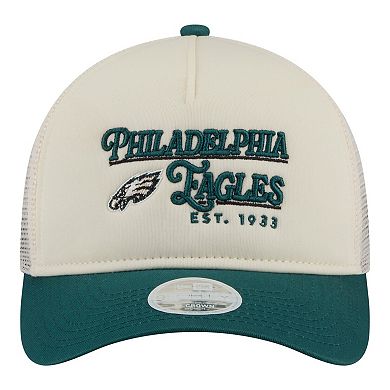 Women's New Era Cream/Green Philadelphia Eagles Retro A-Frame 9FORTY Adjustable Hat