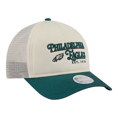 Women's New Era Cream/Green Philadelphia Eagles Retro A-Frame 9FORTY Adjustable Hat