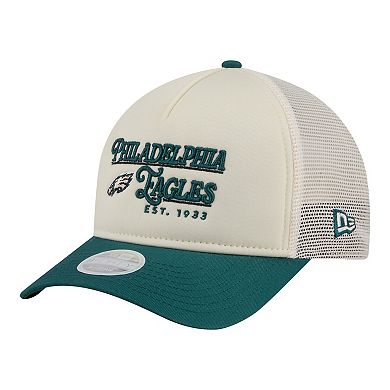 Women's New Era Cream/Green Philadelphia Eagles Retro A-Frame 9FORTY Adjustable Hat