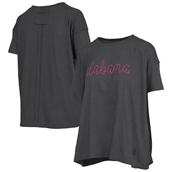 Women's Pressbox Heather Black Alabama Crimson Tide Swirl Script Twisted Team Color Stitched Oversized T-Shirt
