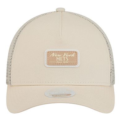 Women's New Era Light Beige New York Mets Tonal Patch 9FORTY M-Crown A-Frame Trucker Adjustable Hat
