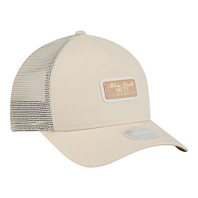 Women's New Era Light Beige New York Mets Tonal Patch 9FORTY M-Crown A-Frame Trucker Adjustable Hat