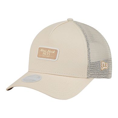 Women's New Era Light Beige New York Mets Tonal Patch 9FORTY M-Crown A-Frame Trucker Adjustable Hat