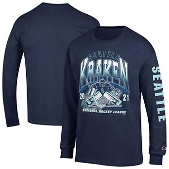 Men's Champion Navy Seattle Kraken Long Sleeve Jersey T-Shirt