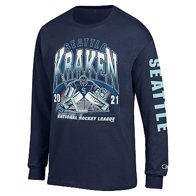 Men's Champion Navy Seattle Kraken Long Sleeve Jersey T-Shirt