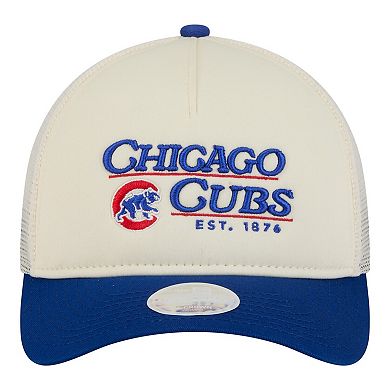 Women's New Era Light Beige/Royal Chicago Cubs Retro 9FORTY M-Crown A-Frame Trucker Adjustable Hat