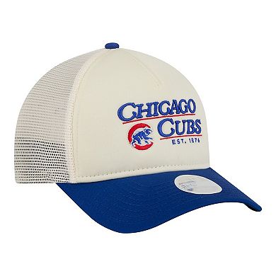 Women's New Era Light Beige/Royal Chicago Cubs Retro 9FORTY M-Crown A-Frame Trucker Adjustable Hat