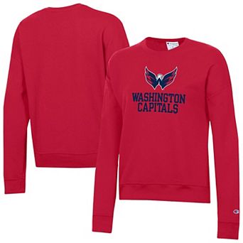 Women's Champion Red Washington Capitals Wordmark Lockup Powerblend Sweatshirt