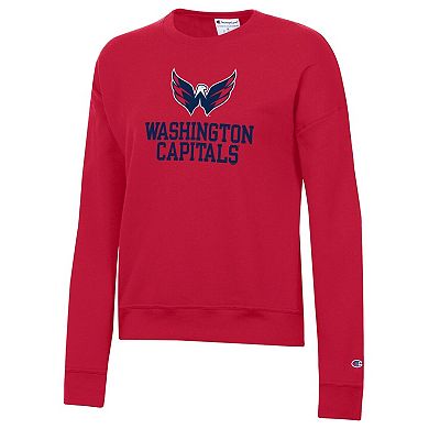 Women's Champion Red Washington Capitals Wordmark Lockup Powerblend Sweatshirt