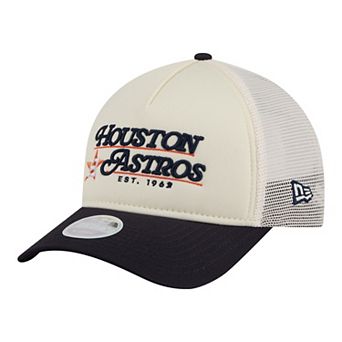 Women's New Era Light Beige/Navy Houston Astros Retro 9FORTY M-Crown A-Frame Trucker Adjustable Hat