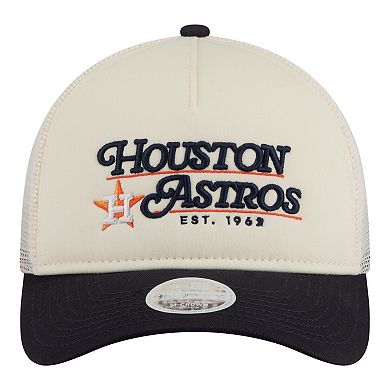 Women's New Era Light Beige/Navy Houston Astros Retro 9FORTY M-Crown A-Frame Trucker Adjustable Hat