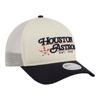 Women's New Era Light Beige/Navy Houston Astros Retro 9FORTY M-Crown A-Frame Trucker Adjustable Hat