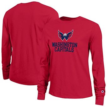 Women's Champion Red Washington Capitals Wordmark Lockup Long Sleeve T-Shirt