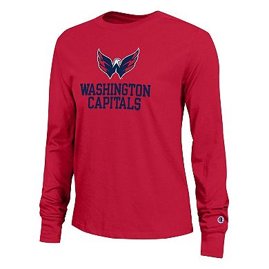 Women's Champion Red Washington Capitals Wordmark Lockup Long Sleeve T-Shirt