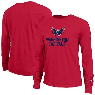Women's Champion Red Washington Capitals Wordmark Lockup Long Sleeve T-Shirt