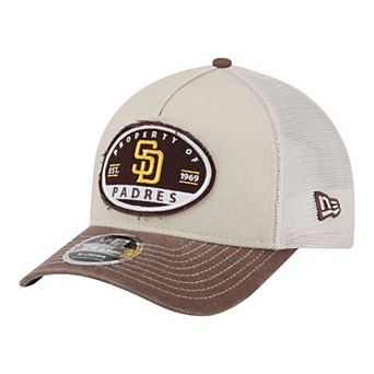 Men's New Era Light Beige/Brown San Diego Padres Frayed M-Crown A-Frame 9FORTY Trucker Adjustable Hat