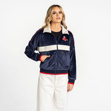 Women's The Wild Collective Navy Boston Red Sox Velvet Cord Full-Zip Jacket