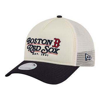 Women's New Era Light Beige/Navy Boston Red Sox Retro 9FORTY M-Crown A-Frame Trucker Adjustable Hat