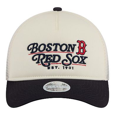 Women's New Era Light Beige/Navy Boston Red Sox Retro 9FORTY M-Crown A-Frame Trucker Adjustable Hat