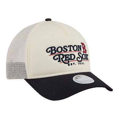 Women's New Era Light Beige/Navy Boston Red Sox Retro 9FORTY M-Crown A-Frame Trucker Adjustable Hat