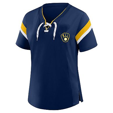 Women's Profile Navy Milwaukee Brewers Lace-Up T-Shirt
