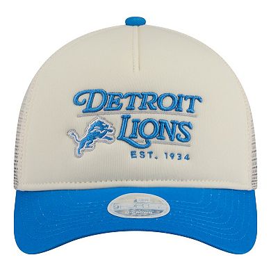 Women's New Era Cream/Blue Detroit Lions Retro A-Frame 9FORTY Adjustable Hat