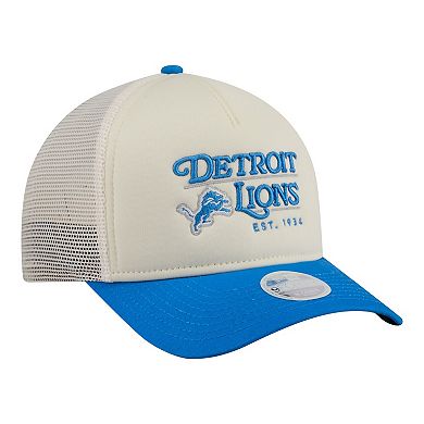 Women's New Era Cream/Blue Detroit Lions Retro A-Frame 9FORTY Adjustable Hat