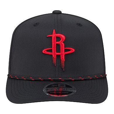 Men's New Era Black Houston Rockets Sport Rope Vented Stretch-Snap 9SEVENTY Hat