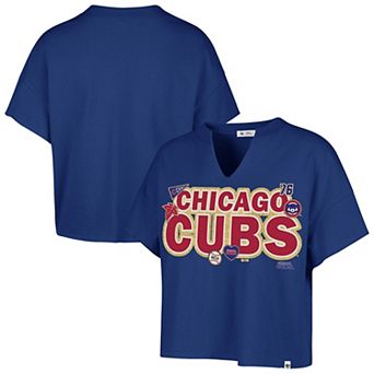 Women's '47 x Stoney Clover Lane Royal Chicago Cubs Oversized Notch Neck T-Shirt