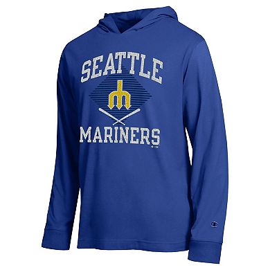 Men's Champion Royal Seattle Mariners Cooperstown Hooded Long-Sleeve T-Shirt