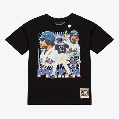 Men's Mitchell & Ness Mike Piazza Black New York Mets Legendary Collage Player T-Shirt