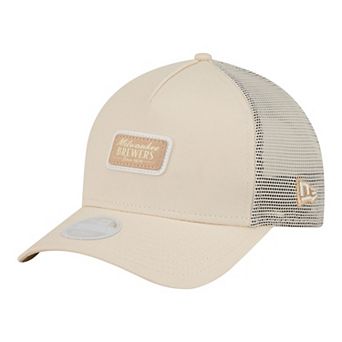 Women's New Era Light Beige Milwaukee Brewers Tonal Patch 9FORTY M-Crown A-Frame Trucker Adjustable Hat