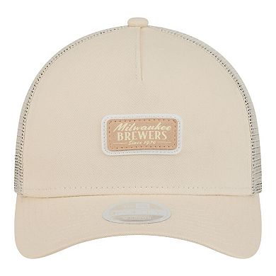 Women's New Era Light Beige Milwaukee Brewers Tonal Patch 9FORTY M-Crown A-Frame Trucker Adjustable Hat