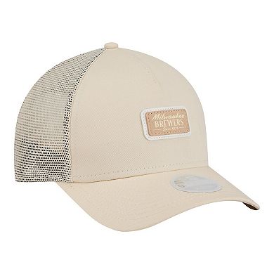 Women's New Era Light Beige Milwaukee Brewers Tonal Patch 9FORTY M-Crown A-Frame Trucker Adjustable Hat