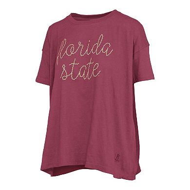 Women's Pressbox Heather Garnet Florida State Seminoles Swirl Script Twisted Team Color Stitched Oversized T-Shirt