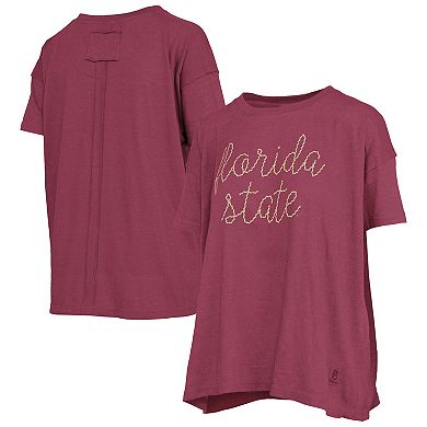 Women's Pressbox Heather Garnet Florida State Seminoles Swirl Script Twisted Team Color Stitched Oversized T-Shirt
