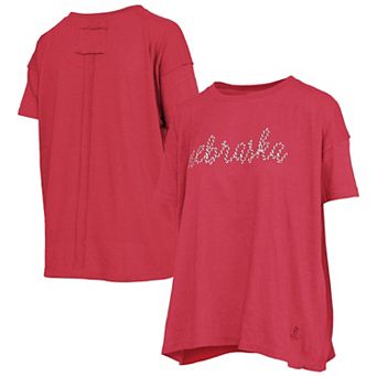 Women's Pressbox Scarlet Nebraska Huskers Swirl Script Twisted Team Color Stitched Oversized T-Shirt