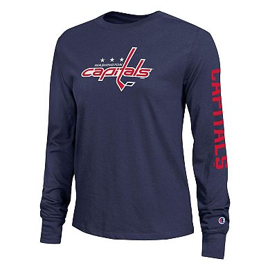 Women's Champion Navy Washington Capitals 2-Hit Long Sleeve T-Shirt