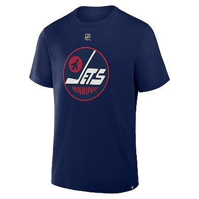 Men's Fanatics Connor Hellebuyck Navy Winnipeg Jets Authentic Stack Name & Number T-Shirt