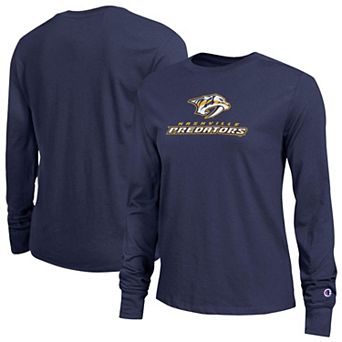 Women's Champion Navy Nashville Predators Wordmark Lockup Long Sleeve T-Shirt