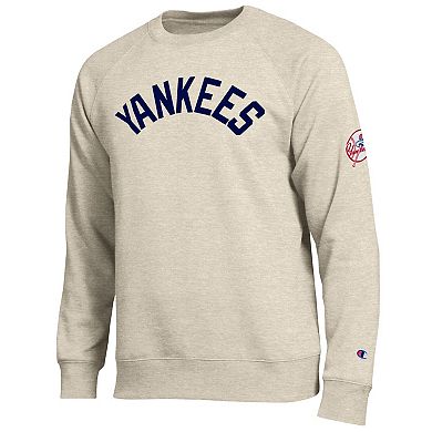 Men's Champion Oatmeal New York Yankees All-Star Soft Felt Raglan Sweatshirt