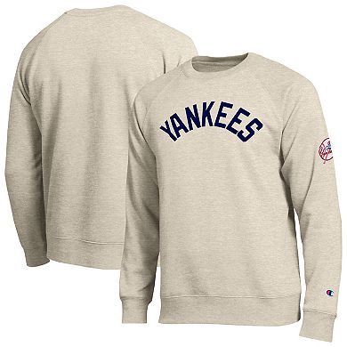 Men's Champion Oatmeal New York Yankees All-Star Soft Felt Raglan Sweatshirt