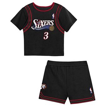 Toddler Mitchell & Ness Allen Iverson Black Philadelphia 76ers 2 pc Play by Place T-Shirt & Shorts Set